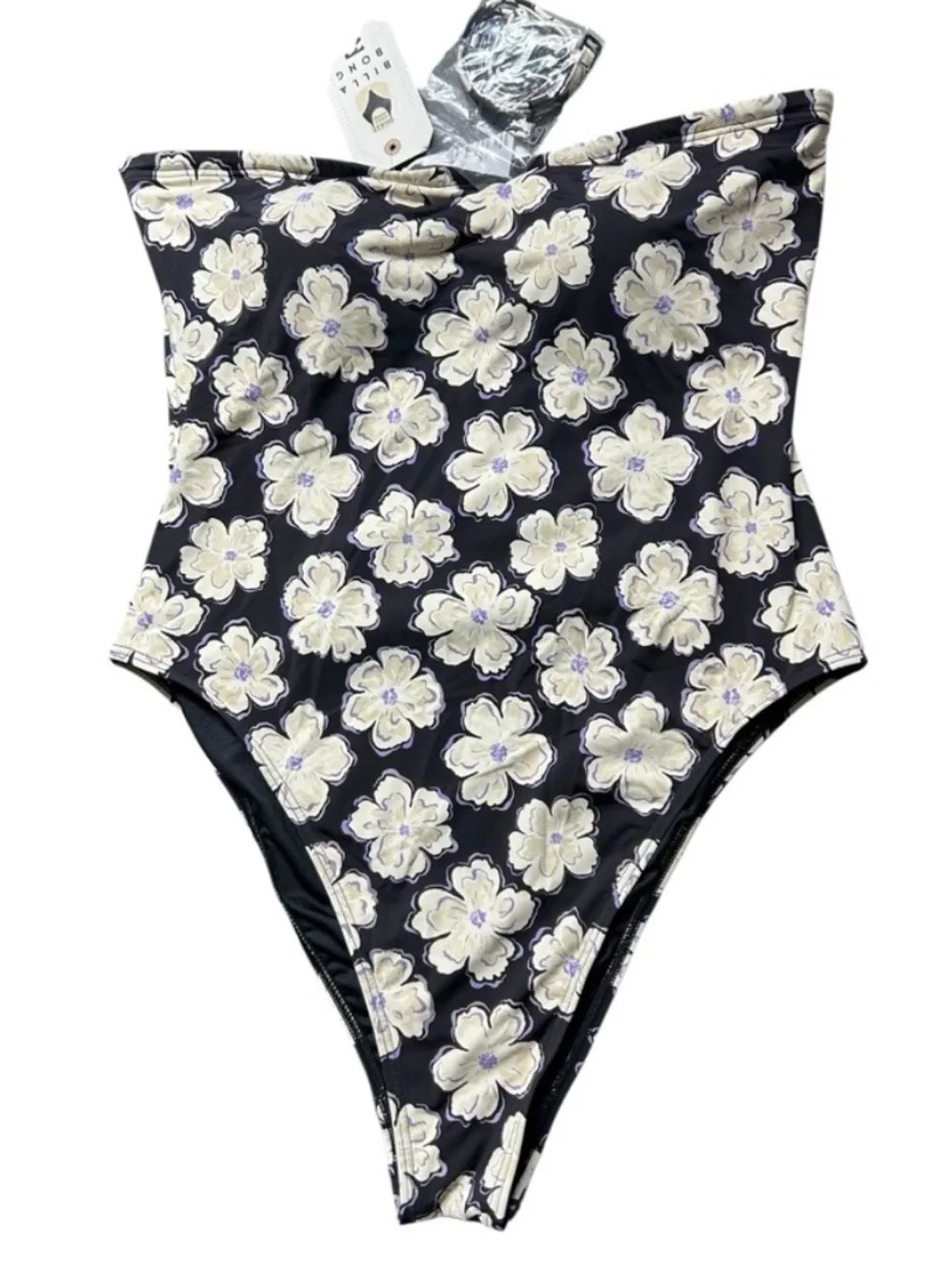 Billabong Kids Black Strapless One-Piece with White Floral Print
